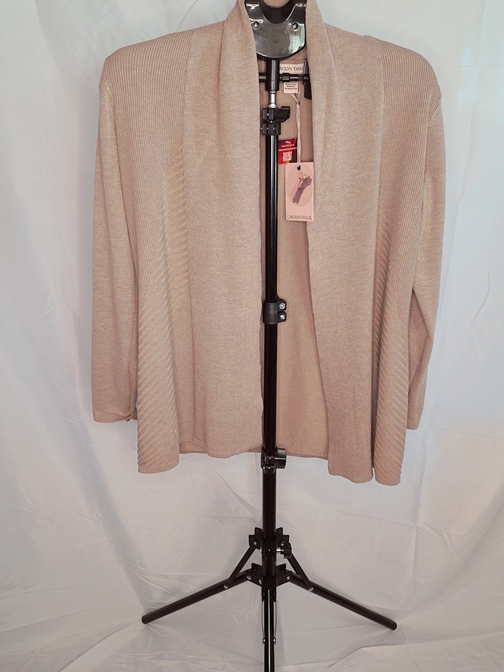 Carolyn Taylor Open-Front Beige Cardigan